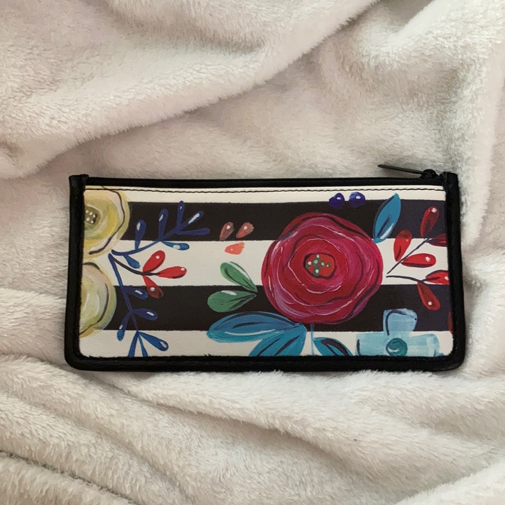 Black Floral print stripped wallet, Bella Caroline